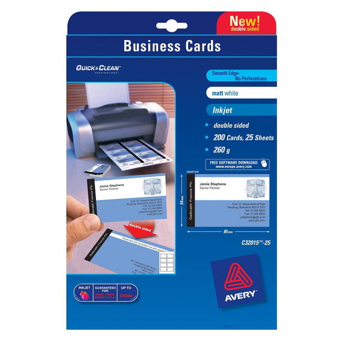 AVERY Zweckform Tarjetas de Visita C32015-25 Blanco Mate, 200 unidades AVERY Zweckform Tarjetas de Visita C32015-25 Blanco Mate, 200 unidades