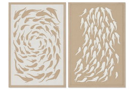 DKD Home Decor Cuadros de Papel Mache y PS con Motivos de Peces 40x3x60 cm