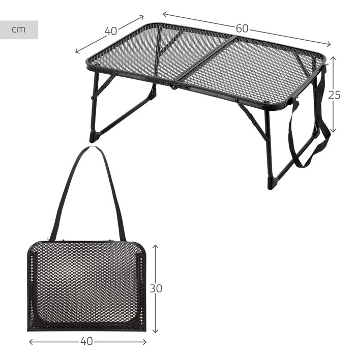 Aktive Mesa plegable de camping negra con diseño maletín y sistema antivuelco