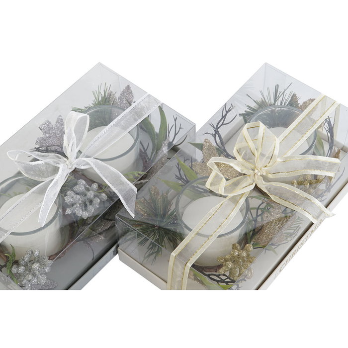 DKD Home Decor Set de 2 Velas de Cera de Parafina en Colores Plateado y Dorado
