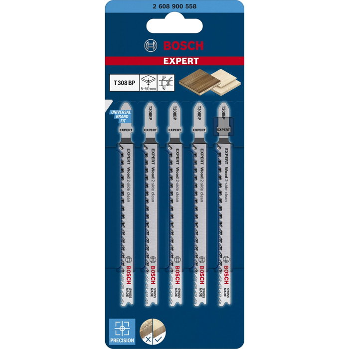 Bosch EXPERT T308BP Hojas de sierra caladora para madera, 5 piezas Bosch EXPERT T308BP Hojas de sierra caladora para madera, 5 piezas