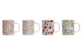 DKD Home Decor Mug Shabby Porcelana New Bone Multicolor Flores 320ml (12 Unidades)