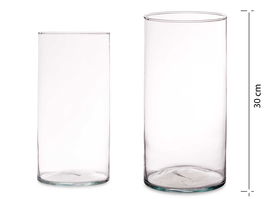 Giftdecor Jarrón de Cristal Transparente, Cilíndrico, 15 cm de Diámetro x 30 cm de Alto - Vidrio (Set de 6)