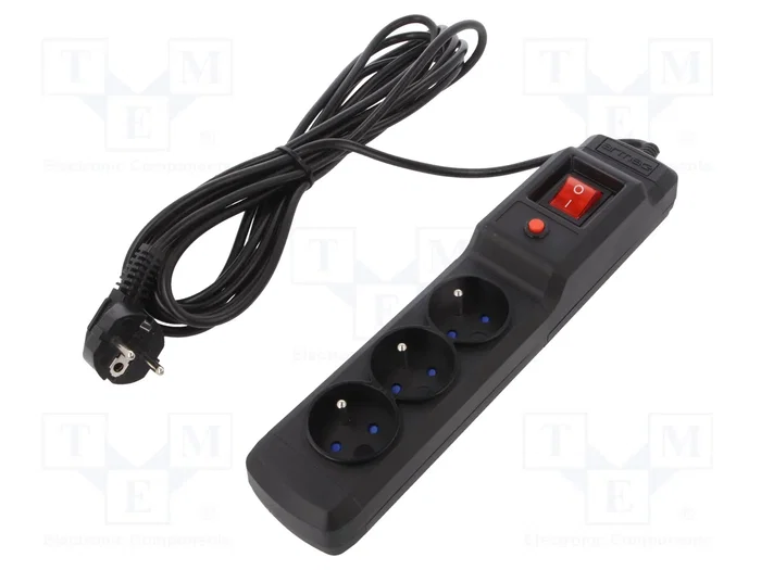 Armac Multi M3 Regleta con Protección contra Sobretensiones, 3 Tomas, Cable de 5m, Negro