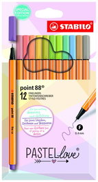 Rotulador Fibra Stabilo Point 88 Pastel Love Estuche De Carton De 12