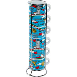 Bialetti Set de 6 Tazas Ciao Italia con Soporte Metálico