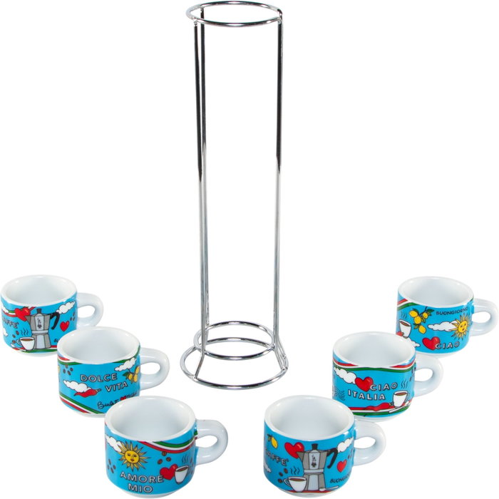 Bialetti Set de 6 Tazas Ciao Italia con Soporte Metálico