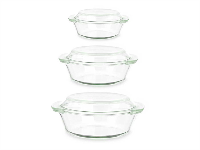 Vivalto Set 3 Cacerolas Borosilicato 700ml 1000ml 1500ml Transparente 24x14x21cm (Set de 4)