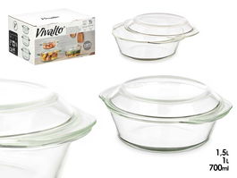Vivalto Set 3 Cacerolas Borosilicato 700ml 1000ml 1500ml Transparente 24x14x21cm (Set de 4)
