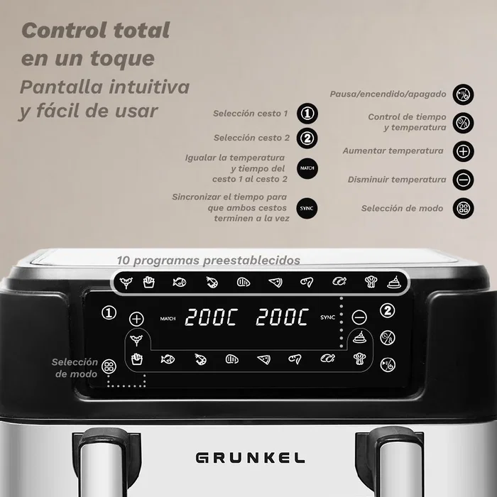 Grunkel Dualflexifryer Freidora de Aire Doble 10L 2800W Negro Grunkel Dualflexifryer Freidora de Aire Doble 10L 2800W Negro