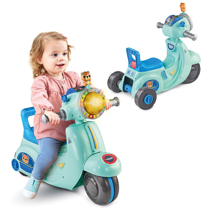 V-Tech Scooter De Paseo 2 En 1 Azul 80-572377 Andador Y Montador Interactivo Para Bebés +12 Meses
