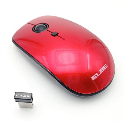 Elbe Ratón Inalámbrico RT-111 Rojo Ambidextro Pilas Incluidas Plug & Play
