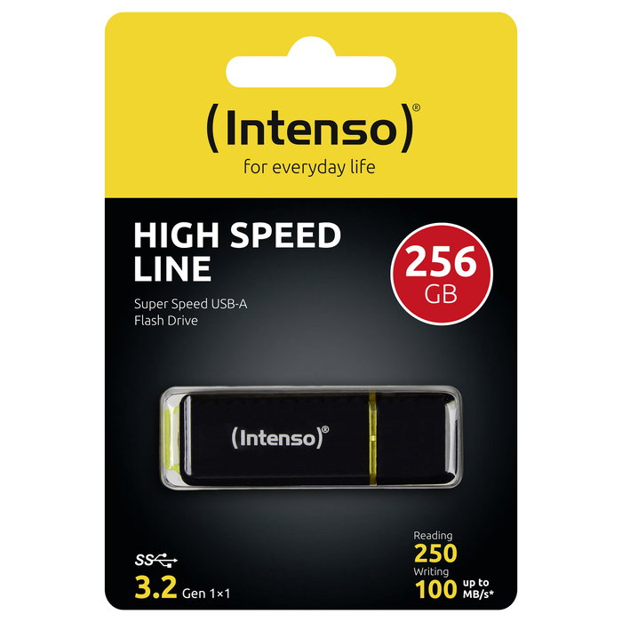 Intenso High Speed Line 256 GB USB 3.2 Gen 1 Lápiz de Memoria Negro Amarillo 250 MB/s Lectura