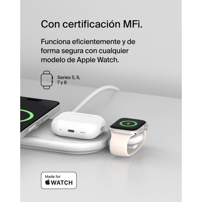 Belkin BoostCharge Cargador Inalámbrico para Apple Watch, 5W, Blanco