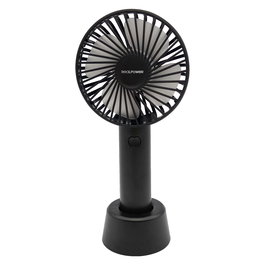RealPower 303132 - Ventilador USB Portátil con Batería Recargable de 1200 mAh, 3 Velocidades, Negro, para Mesa, 106 x 65 x 210 mm