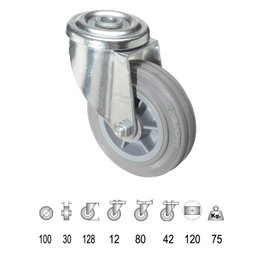 WOLFPACK LINEA PROFESIONAL Rueda Industrial Goma Gris Pasante 100 mm