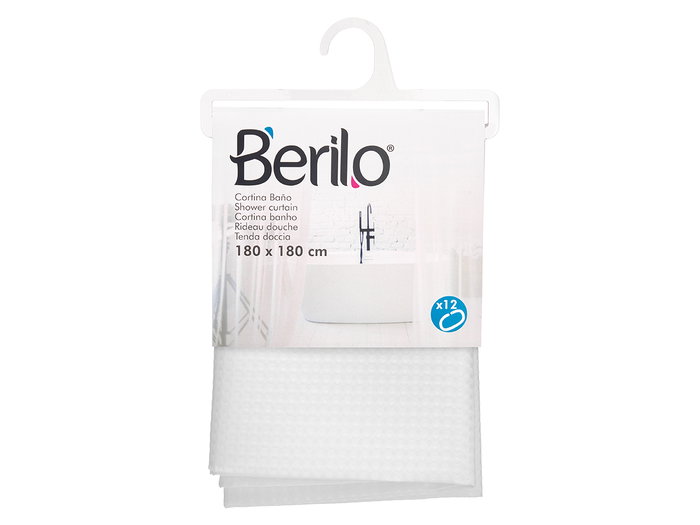 Berilo Cortina de Baño en Poliéster Blanco con Puntos, Medidas 180x180 cm (Set de 12)