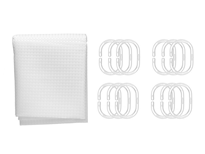 Berilo Cortina de Baño en Poliéster Blanco con Puntos, Medidas 180x180 cm (Set de 12)