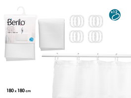 Berilo Cortina de Baño en Poliéster Blanco con Puntos, Medidas 180x180 cm (Set de 12)