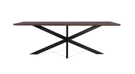 GINER Y COLOMER Mesa de Comedor 230 cm Madera de Acacia Color Nogal, Patas de Metal Negro - Estilo Industrial Rústico con Base de Araña, Tapa 3.6 cm, Requiere Montaje