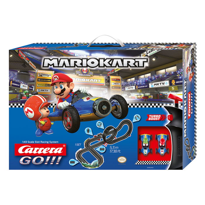 Carrera GO!!! Nintendo Mario Kart Mach 8 20062492 Set de pistas y vehículo RC, 2 jugadores, 1:43, Negro/Rojo