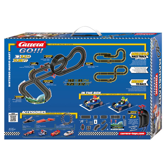 Carrera GO!!! Nintendo Mario Kart Mach 8 20062492 Set de pistas y vehículo RC, 2 jugadores, 1:43, Negro/Rojo