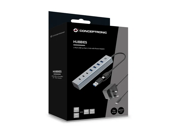 Conceptronic HUBBIES20GP Hub USB de 7 puertos (3x USB-C y 4x USB-A) Gris Conceptronic HUBBIES20GP Hub USB de 7 puertos (3x USB-C y 4x USB-A) Gris