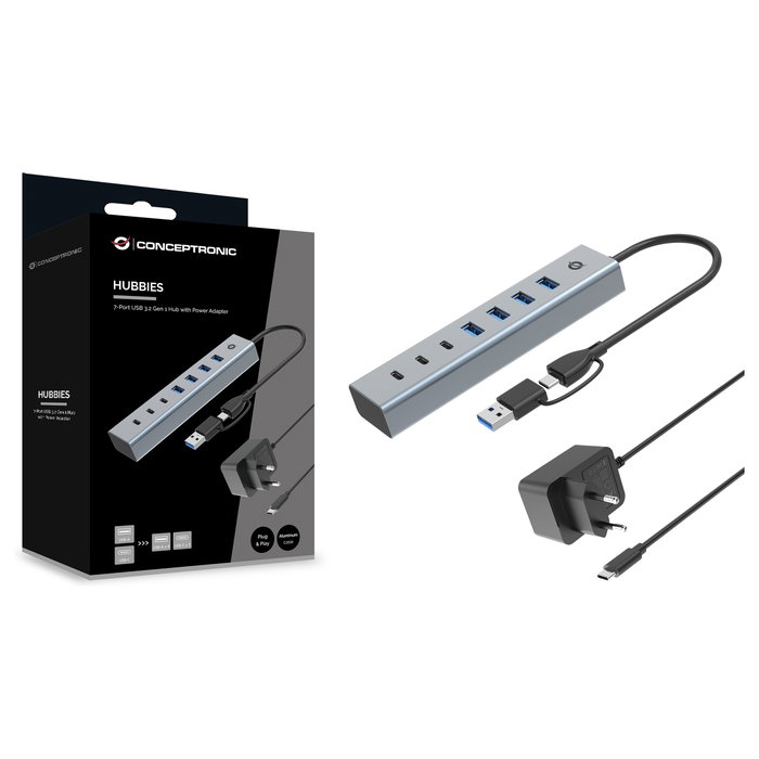 Conceptronic HUBBIES20GP Hub USB de 7 puertos (3x USB-C y 4x USB-A) Gris Conceptronic HUBBIES20GP Hub USB de 7 puertos (3x USB-C y 4x USB-A) Gris