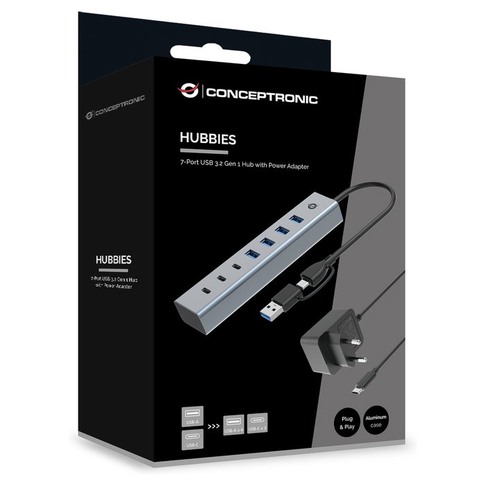 Conceptronic HUBBIES20GP Hub USB de 7 puertos (3x USB-C y 4x USB-A) Gris Conceptronic HUBBIES20GP Hub USB de 7 puertos (3x USB-C y 4x USB-A) Gris