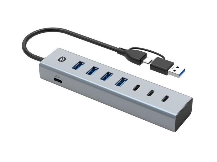 Conceptronic Hubbies20GP Hub USB 3.0 con 7 Puertos (4x USB-A, 3x USB-C), 5 Gbps, USB-C a USB-C, para Windows, Mac, Android