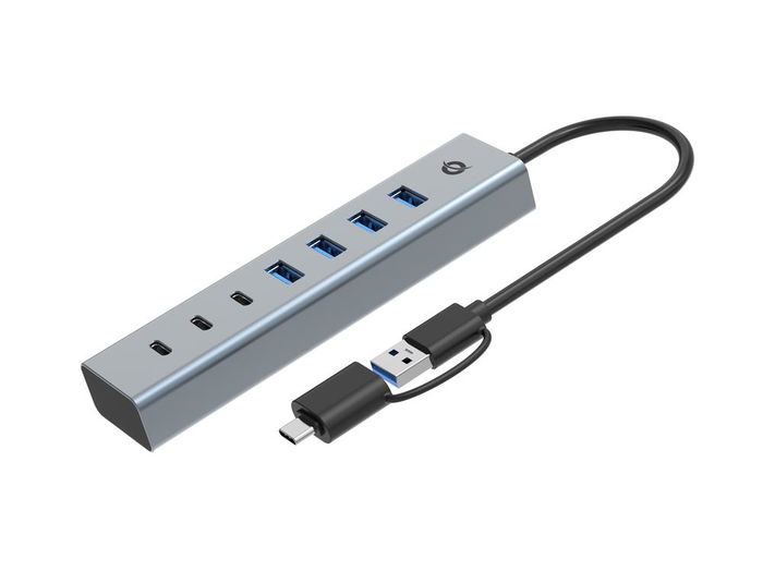 Conceptronic Hubbies20GP Hub USB 3.0 con 7 Puertos (4x USB-A, 3x USB-C), 5 Gbps, USB-C a USB-C, para Windows, Mac, Android
