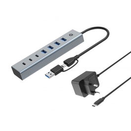Conceptronic Hubbies20GP Hub USB 3.0 con 7 Puertos (4x USB-A, 3x USB-C), 5 Gbps, USB-C a USB-C, para Windows, Mac, Android
