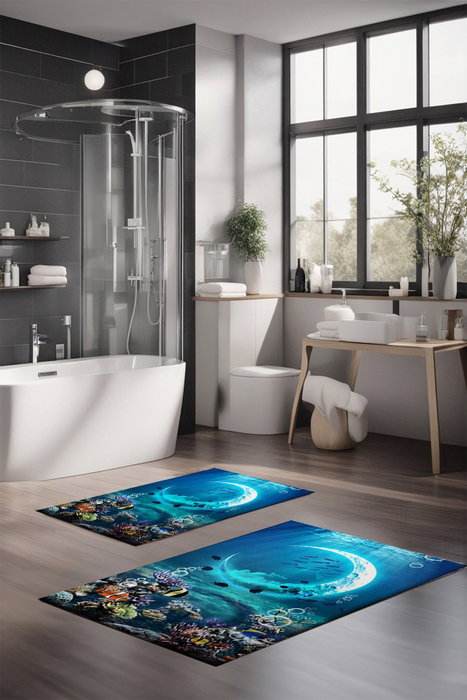 Mijölnir CT-5372 Juego de Alfombrillas de Baño 2 Piezas, Poliéster 100%, Antideslizante, Antibacteriano, 40x60cm y 60x100cm