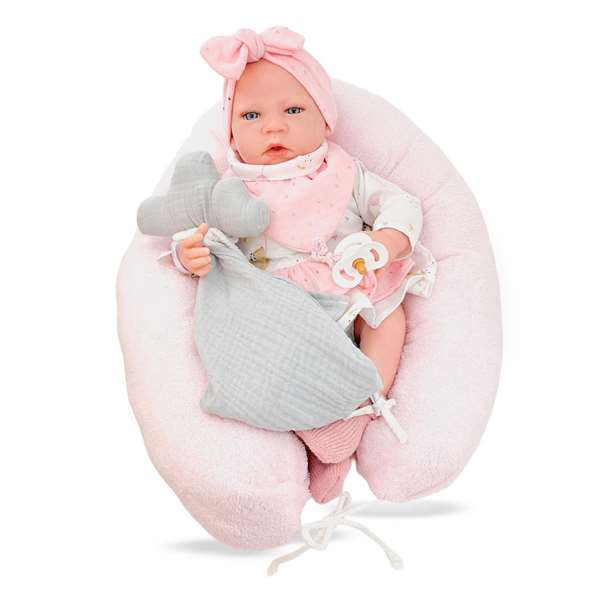 Berjuan Muñeca Reborn 8402-24 Vestido Blanco Lazo Rosa Mecanismo Llora 50 cm Berjuan Muñeca Reborn 8402-24 Vestido Blanco Lazo Rosa Mecanismo Llora 50 cm