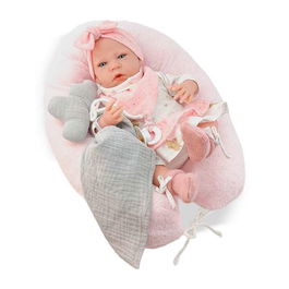 Berjuan Muñeca Reborn 8402-24 Vestido Blanco Lazo Rosa Mecanismo Llora 50 cm