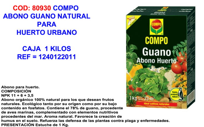 Compo Abono Guano Natural para Huerto Urbano 900 g Compo Abono Guano Natural para Huerto Urbano 900 g