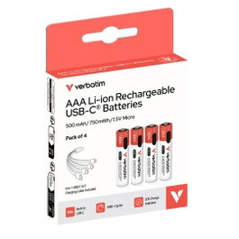 Verbatim Pack de 4 Pilas Alcalinas Recargables AAA USB-C LR03