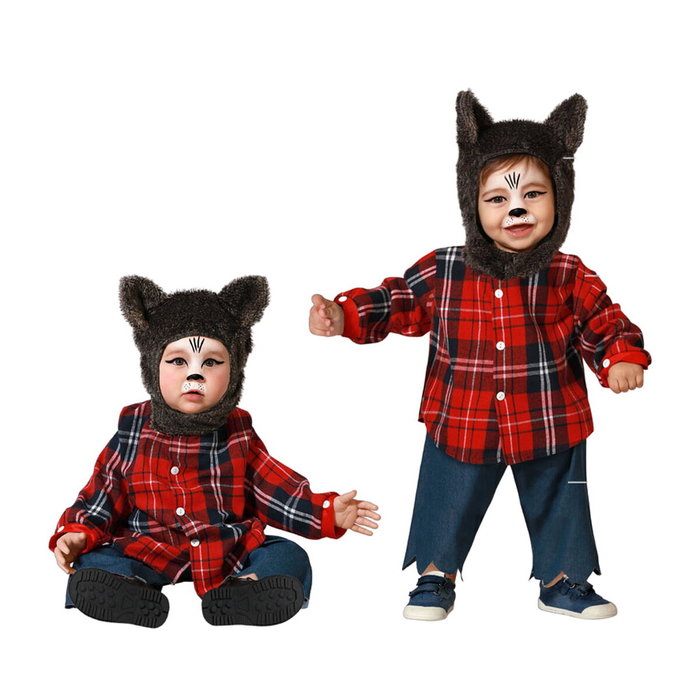 Disfraz de Hombre Lobo para Bebé Niño 6-12 Meses con Camisa Roja y Gorro con Orejas Disfraz de Hombre Lobo para Bebé Niño 6-12 Meses con Camisa Roja y Gorro con Orejas