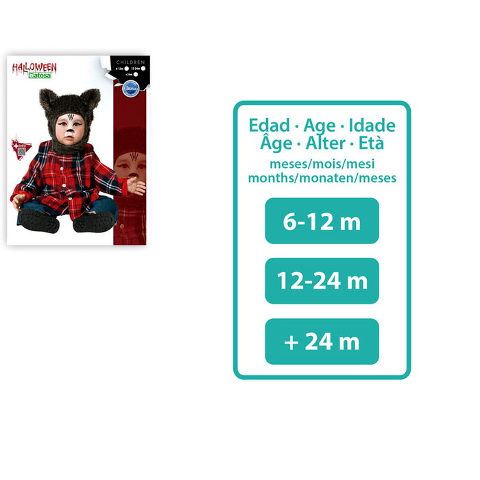 Disfraz de Hombre Lobo para Bebé Niño 6-12 Meses con Camisa Roja y Gorro con Orejas Disfraz de Hombre Lobo para Bebé Niño 6-12 Meses con Camisa Roja y Gorro con Orejas