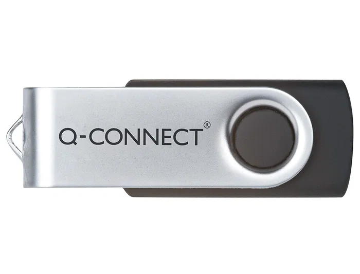 Q-connect Memoria USB Flash 4 GB 2.0 Negra con Protector Giratorio Metálico, Velocidad Lectura 15 MB/s, Escritura 5 MB/s