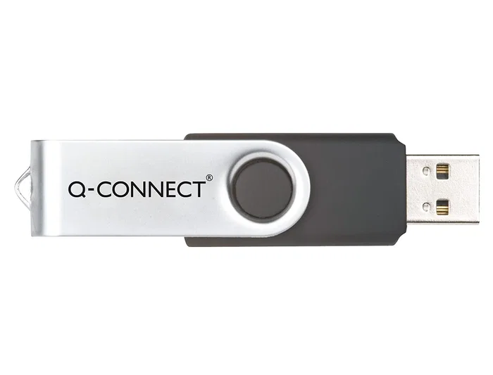 Q-connect Memoria USB Flash 4 GB 2.0 Negra con Protector Giratorio Metálico, Velocidad Lectura 15 MB/s, Escritura 5 MB/s