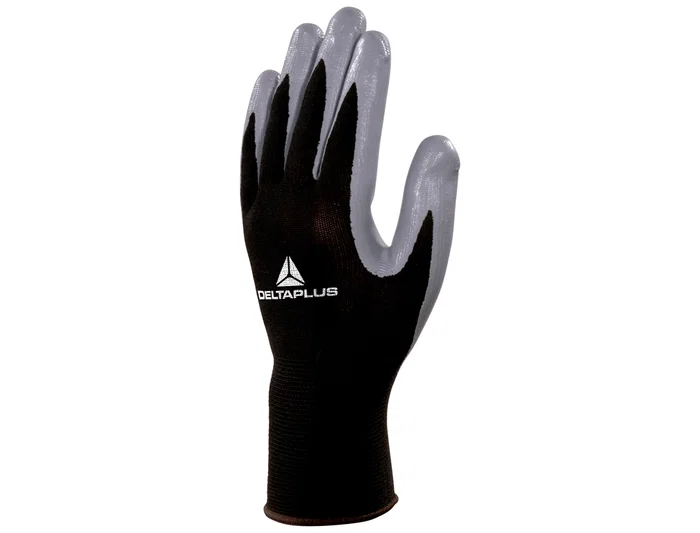 Deltaplus Guantes Mecanica Grasas Aceites Nitrilo Poliester Negro-Gris Talla 9 EN 388: 3121X Y ISO 18889:GR