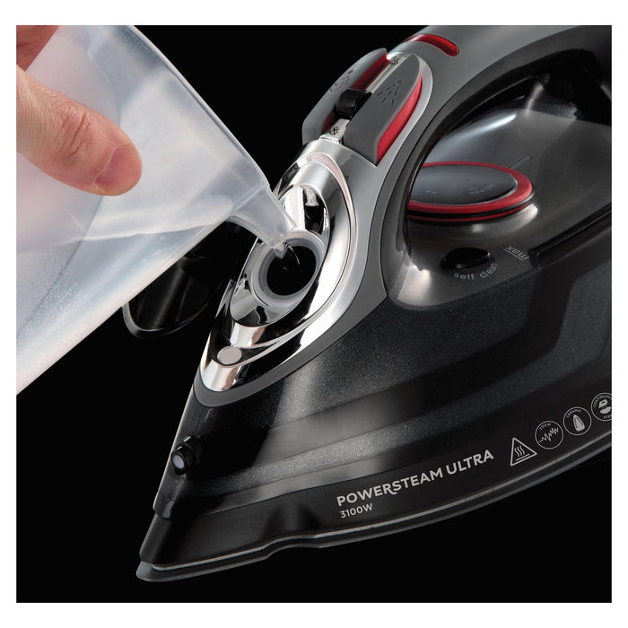 Russell Hobbs 20630-56 Plancha de Vapor Powerstream Ultra, Suela Cerámica, 3100 W, Vapor 210 g/min, Apagado Automático, Negro y Gris