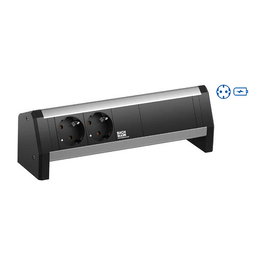 Bachmann Desk GST18 - Base de enchufe con 2 tomas Schuko y 1 puerto USB-C + USB-A (22W) para carga rápida - Aluminio y plástico