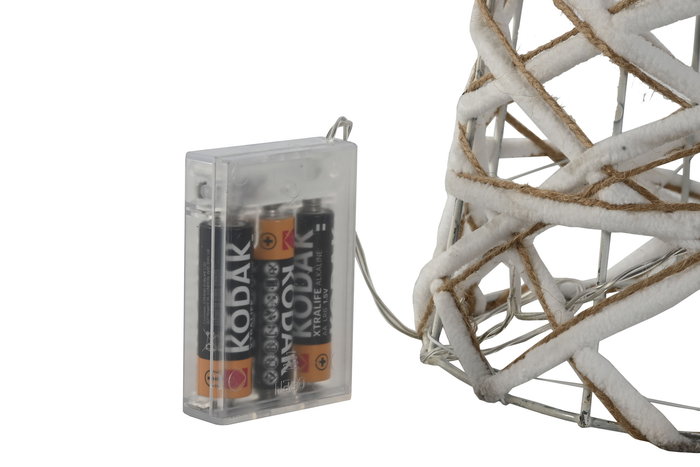 DKD Home Decor Cono Navidad Ratan LED Natural Blanco Set de 3 (2 Unidades) 80 cm