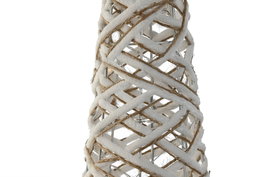 DKD Home Decor Cono Navidad Ratan LED Natural Blanco Set de 3 (2 Unidades) 80 cm