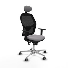 PIQUERAS Y CRESPO Silla de oficina Jorquera con mecanismo Sincro, Similpiel Gris y Malla Negra