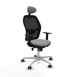 PIQUERAS Y CRESPO Silla de oficina Jorquera con mecanismo Sincro, Similpiel Gris y Malla Negra