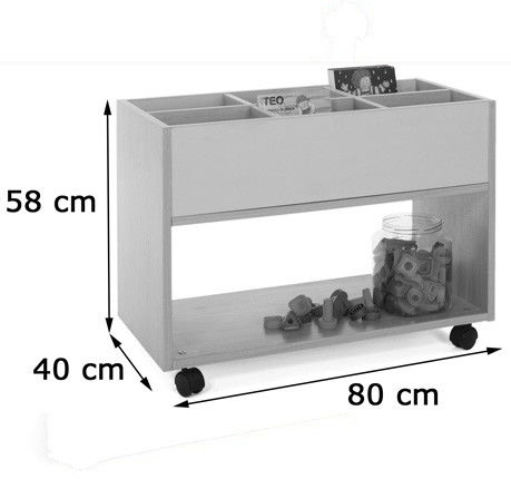 Mobeduc Librería Alta Haya 600904HR18 Mueble con 6 Estanterías y Ruedas 80x40x58 cm