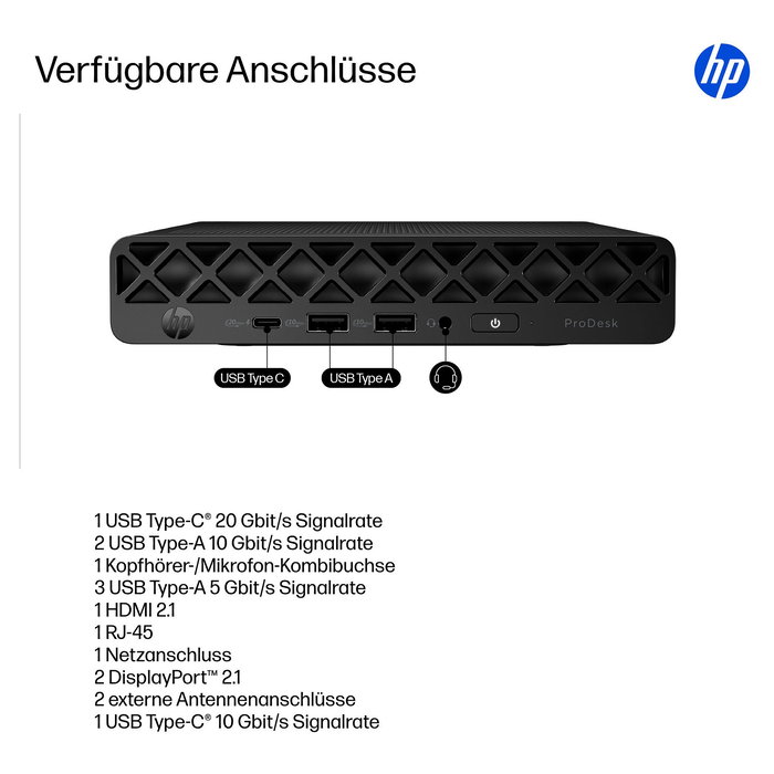 HP ProDesk 400 G1 Mini PC, Intel Core i7-265T, 16 GB RAM, 512 GB SSD, Windows 11 Pro, WLAN